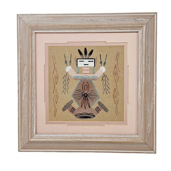 Navajo Sand Painting Mother Earth Yei Female Signed Western Native Art Framed - Picture 1 of 2